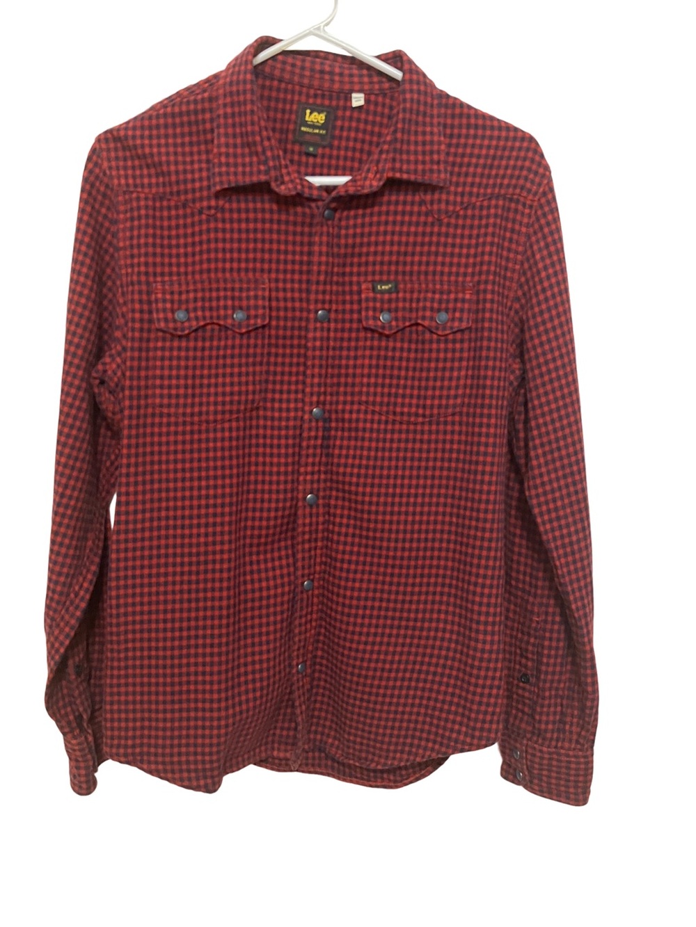 Lee Red and Navy Check Button-Down Casual Shirt